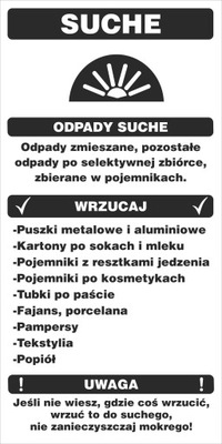 НАКЛЕЙКА SEGREGACJA ODPADÓW, ОТХОДЫ СУХОЕ 25X50CM