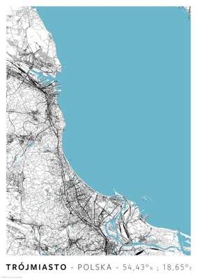 Trójmiasto Mapa Miasta - plakat A2 42x59,4 cm