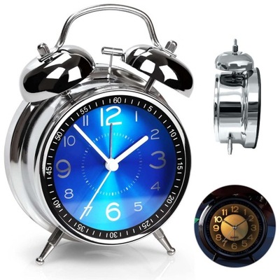 GŁOŚNY BUDZIK ZEGAR ANALOGOWY RETRO NIE TYKAJĄCY Z NOCNYM ŚWIATŁEM