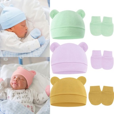 3 zestawy czapek dla noworodków, rękawiczek, czapek szpitalnych, czapek, czapek, rękawiczek dziecięcych 0-6 miesięcy