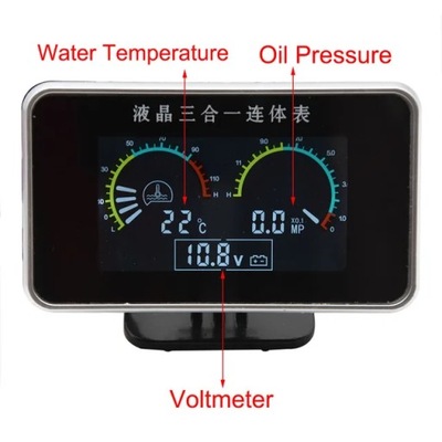 3 IN 1 LCD CAR DIGITAL OIL PRESSURE GAUGE VOLTMETER WATER TEMPERATURA METER~71334  