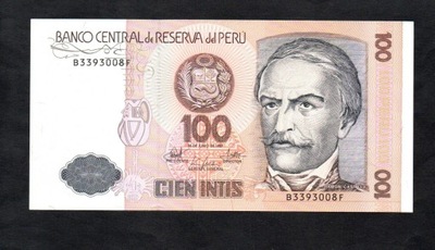 BANKNOT PERU -- 100 INTIS -- 1987 rok, UNC