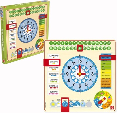 Zegar kalendarz drewniany do nauki dla dzieci