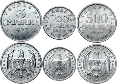 Weimar zestaw 3 monet: 3 200 i 500 Marek 1922-1923