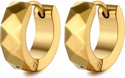 Złocone kolczyki diamentowane szerokie kółeczka diamentowane złoty kolor