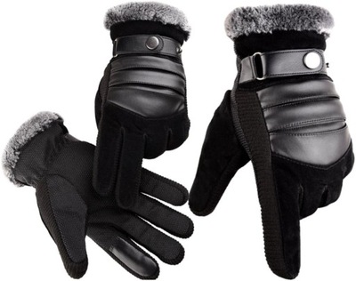 Męskie Zimowe Rękawiczki dotykowe ocieplane misiem