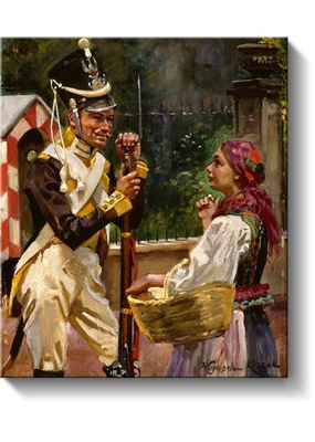 Wojciech Kossak, Żołnierz i dziewczyna, 60x70 cm