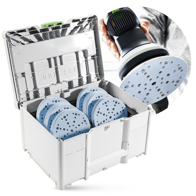 120x PAPIER ŚCIERNY FESTOOL KRĄŻKI GRANAT Z OTWORAMI STF D150 + SYSTAINER 