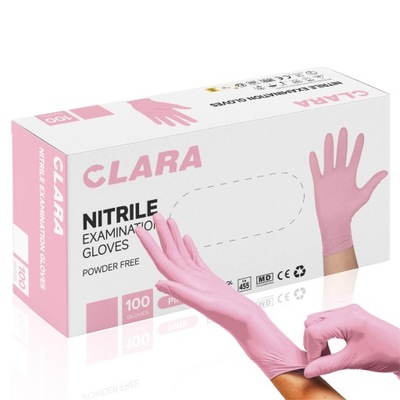 Rękawice Nitrylowe CLARA Różowe Rękawiczki Jednorazowe Pink S - 100 szt