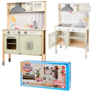 DREWNIANA KUCHNIA DLA DZIECI MINI MATTERS ŚWIATŁO DŹWIĘKI ŚWIĘTA +AKCESORIA