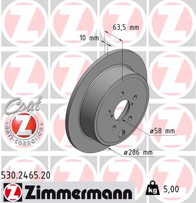 ZIMMERMANN SUBARU IMPREZA GH 286MM ГАЛЬМІВНІ ДИСКИ ЗАД 530.2465.20