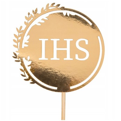 Topper Na Komunię Świętą IHS Złoty Listki Pełny