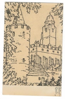 Pocztówka 1940 Paczków baszta kościół św. Jana
