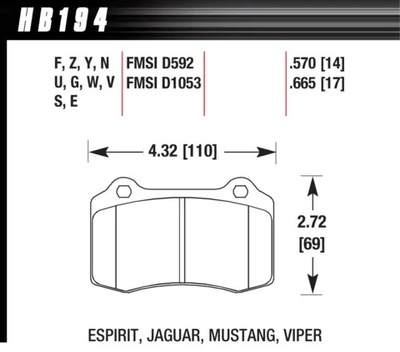 HB194B.570 HAWK HPS 5.0 ZAPATAS JAGUAR S-TYPE SÚPER V8 VANDEN PLAS XJR XKR  