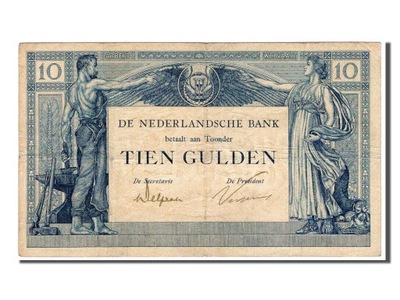 Banknot, Holandia, 10 Gulden, 1921, VF(30-35)