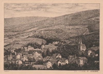 ŚWIERADÓW-ZDRÓJ. Panorama, około 1900, akwaforta