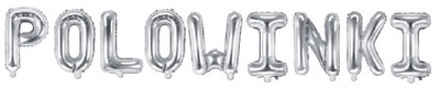 Srebrny napis foliowy POŁOWINKI balony 35 cm