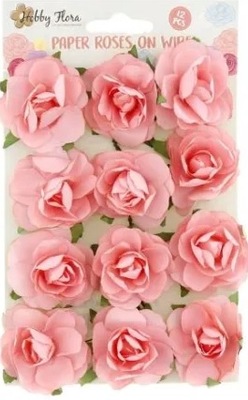 Róże kwiaty na drucie dekoracyjne 4 cm x 12 szt.