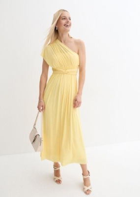 1K2C18 BONPRIX SUKIENKA WIECZOROWA Z SIATKOWEGO MATERIAŁU ŻÓŁTA 36
