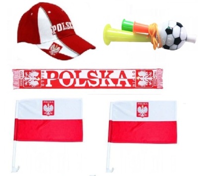 Polska Zestaw kibica polska reprezentacji szalik czapka flaga samochodowa