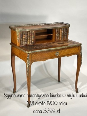 Zabytkowe intarsjowane sygnowane biurko Ludwik XVI