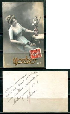 K23902)Karta gratulacyjna: Nowy Rok, wyslany 1913