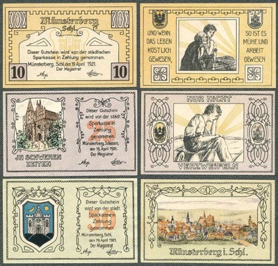 Ziębice - Munsterberg - komplet 3 bonów 1921