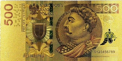 JAN III SOBIESKI 500 złotych POZŁACANY Unikatowy Banknot Kolekcjonerski