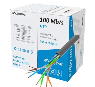 KABEL LAN UTP 100MB/S 305M DRUT CCA SZARY LANBERG