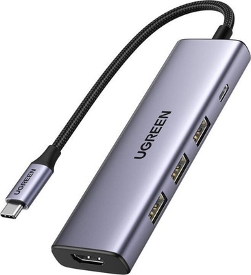 Ugreen Adapter UGREEN CM511 Hub 5w1, USB-C do HDMI 1.4, 3xUSB-A , USB-C,