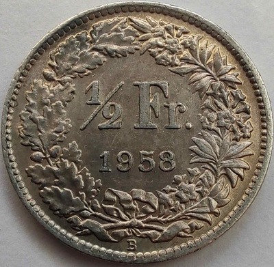 0883r - Szwajcaria 1/2 franka, 1958 ag