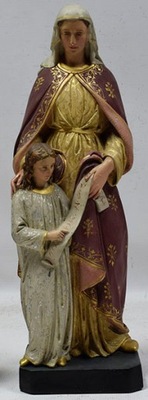 Ok1900 Stara stiukowa figurka Madonna z aniołem wys.50 cm