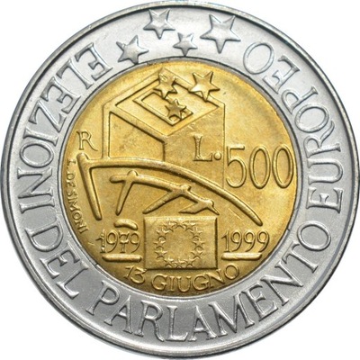 Włochy 500 lirów 1999 r. Parlament Europejski st.2 Bimetal