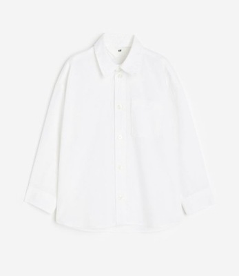 H&M biała koszula z lnem długi rękaw 92
