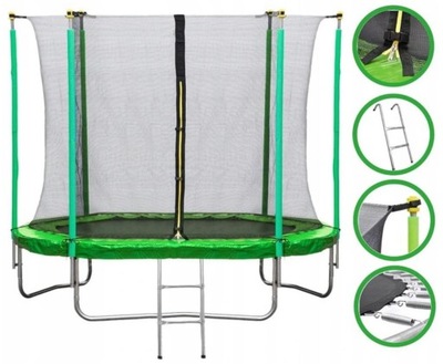 TRAMPOLINA OGRODOWA DLA DZIECI F-STAR 374CM 12FT GREEN SIATKA W. + DRABINKA