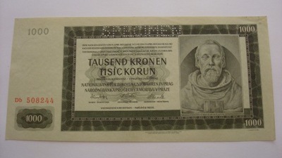 Banknot Protektorat Czech i Moraw 1000 koron 1944 - WZÓR SPECIMEN
