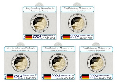 5 x 2 euro Niemcy Pomorze-Mecklenburg 2024 + holdery
