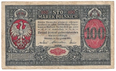 B042 - 100 marek polskich 1916 r. - jenerał - Stan 4