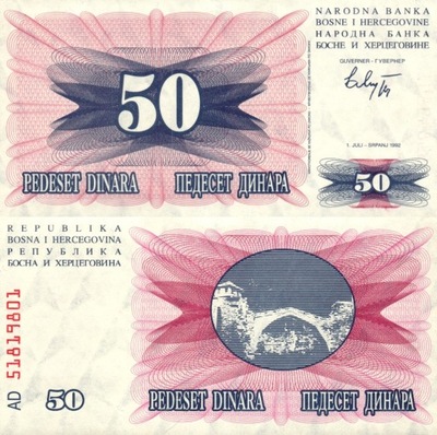 # BOŚNIA I HERCEGOWINA - 50 DINARÓW - 1992 - P-12 - UNC