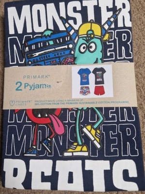 PRIMARK 2PK BAWELNIANYCH LETNICH PIZAM MONSTER 122CM