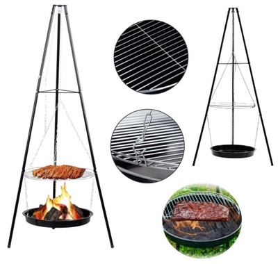 Grill Ogrodowy Wiszący Palenisko Trójnóg Duży 45cm Ruszt Ognisko