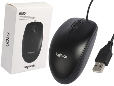 B100 mysz Logitech B-100 czarna przewodowa 1,8m USB 910-003357 optyczna BOX