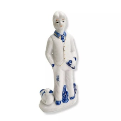 PORCELANOWA FIGURKA MĘŻCZYZNA I GĘŚ WYSOKA 20 CM