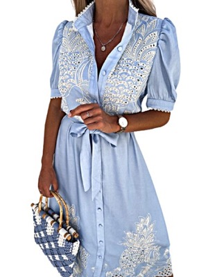 MD niebieska sukienka koszula haft XL/42