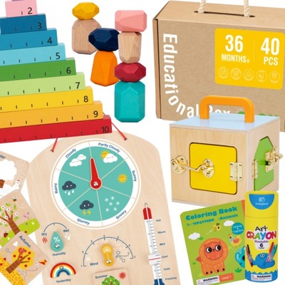 Tooky Toy Edukacyjne Pudełko Montessori Liczydło Tablica Pogody 6w1
