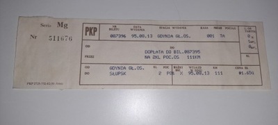 BILET KOLEJOWY PKP GDYNIA - SŁUPSK DOPŁATA