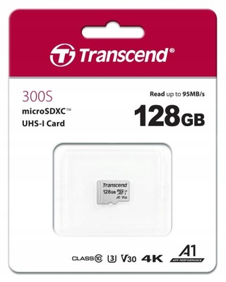 TRANSCEND 128 GB micro SD XC 300s UHS U3 95MBs A1