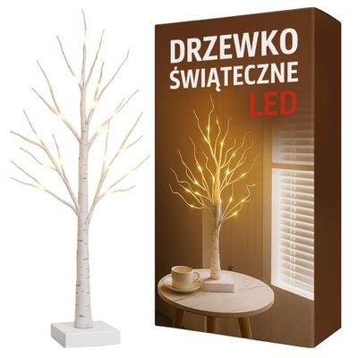 DRZEWKO ŚWIECĄCE LED 60 CM OZDOBA DEKORACJE ŚWIĄTECZNE BRZOZA BIAŁE CIEPŁE