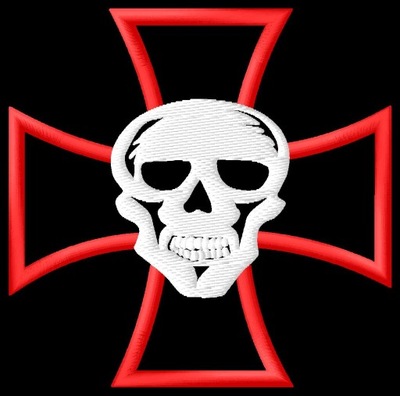 Naszywka krzyż czerwony czaszka haftowana z termofolią chopper
