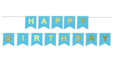 Baner urodzinowy Happy Birthday niebieski Girlanda